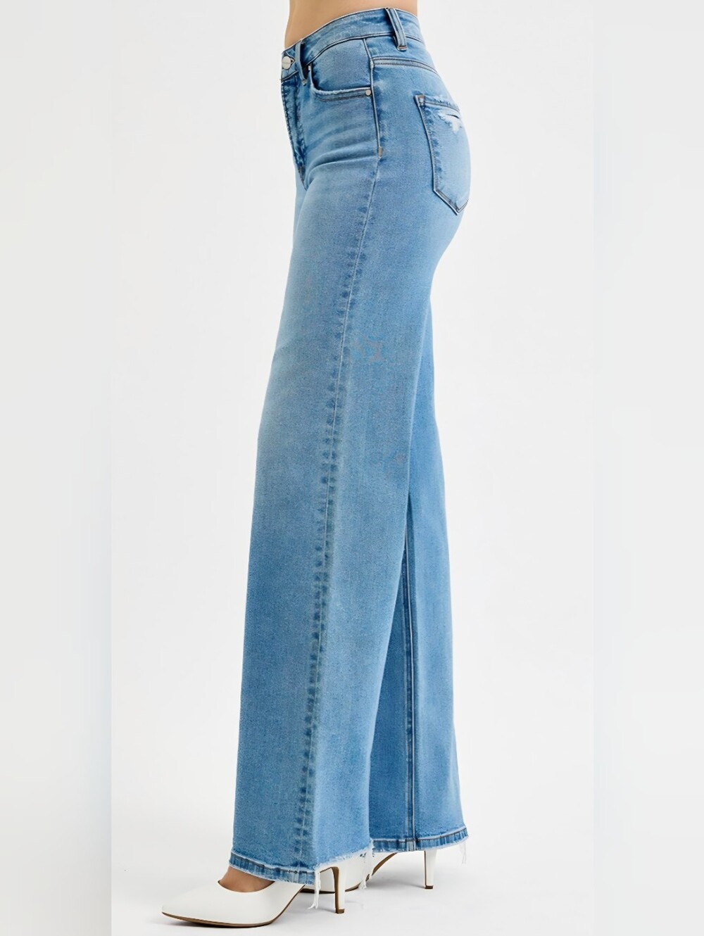 RISEN Women's Tummy Control Wide Leg Jeans Knee Distress Medium Wash HR 3/26 NEW - Picture 6 of 14